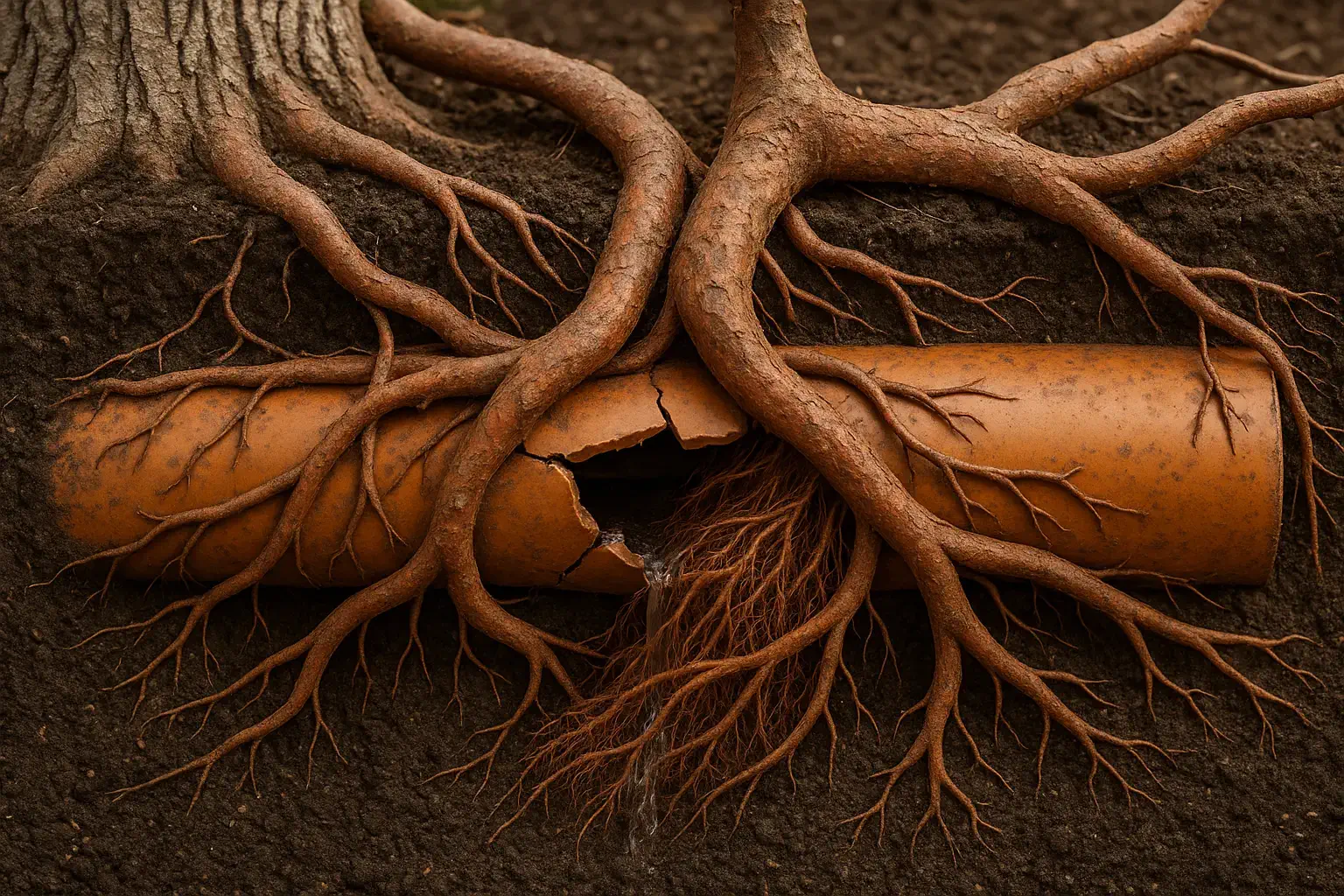 tree roots in drainage pipe